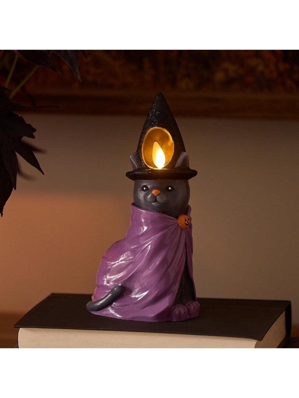 Spooky Halloween Flameless Flickering LED Candle - Witch Cat Figural Décor